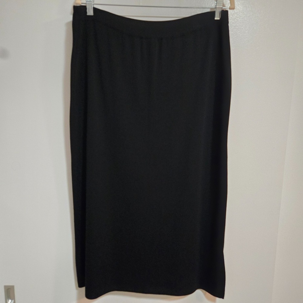 Ming Wang Size Large Black Acrylic Pencil Skirt Pull On Elastic Waist Office